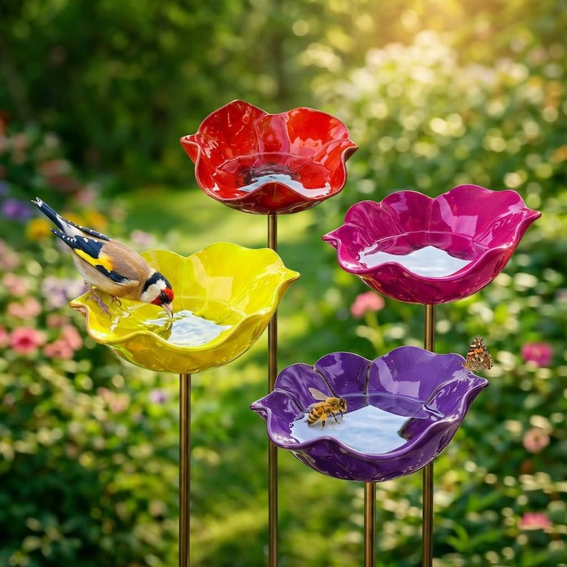 Flower Bee Bath & Hummingbird Feeder Garden Stake - Metal Butterfly Puddler - Pollinator Water Station - Outdoor Yard Art Decor image 7