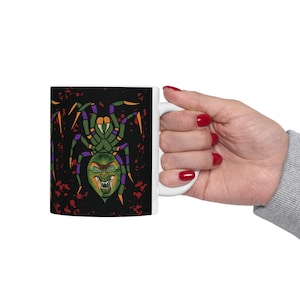 Spooky Spider Ceramic Mug, Halloween Coffee Cup, Gothic Drinkware, Perfect for Fall Celebrations, Unique Gift for Horror Lovers