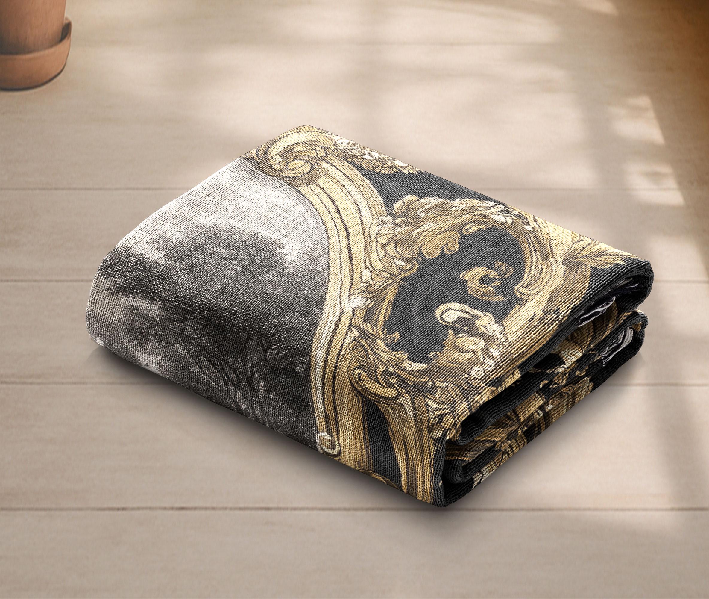 Vintage Baroque 100% Cotton Woven Blanket, Ornate Victorian Style
