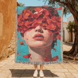 Feminist Art 100% Cotton Woven Blanket, Modern Art Lover Gift Throw Blanket, Surrealism Decor Woven Tapestry, Artist Gift Cotton Throw