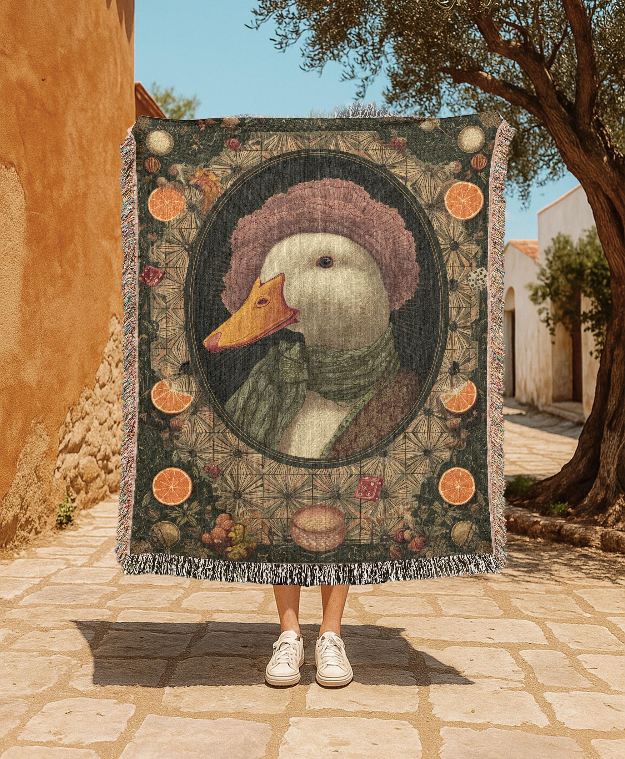 Duck Portrait 100% Cotton Woven Blanket, Animal Art Woven Blanket