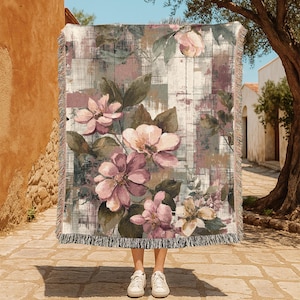 Floral 100% Cotton Woven Blanket, Flower Blanket, Botanical Blanket, Nature Blanket, Garden Blanket, Spring Blanket, Vintage Blanket, Cozy
