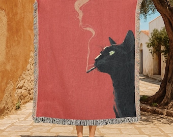 Coperta in 100% cotone con scritta "Black Cat Mom", divertente coperta in 100% cotone con scritta "Stoner Pet Owner", regalo di compleanno per un amico, coperta da appendere, hobby per fumatori.