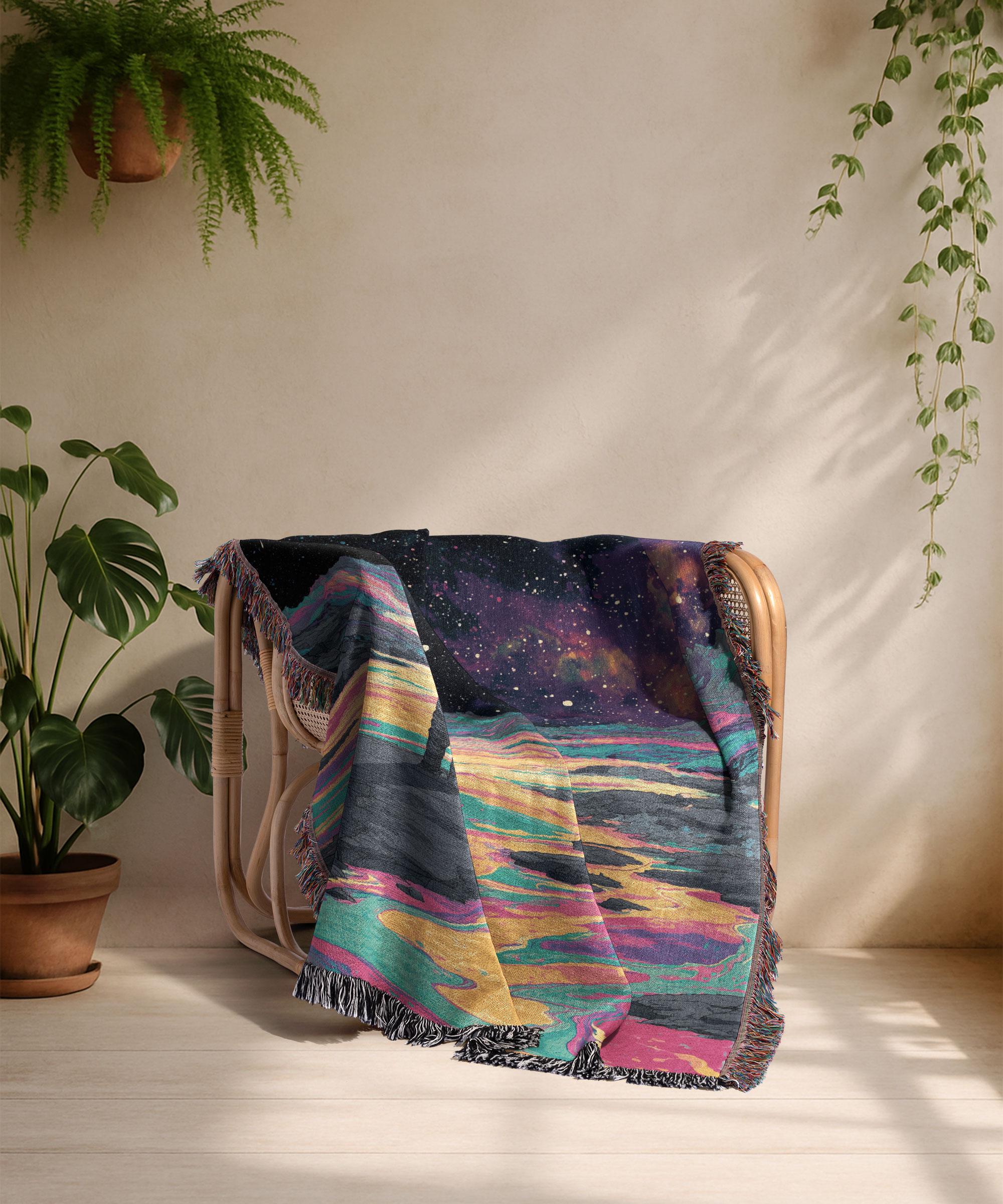 Astronaut Space Exploration 100% Cotton Woven Blanket, Cosmic Moon