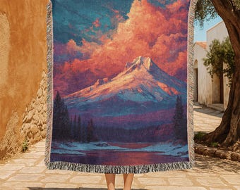 Nature Lover Gift 100% Cotton Woven Blanket, Hiker Birthday Tapestry Throw, Camper Housewarming Woven Throw, Mountain Cabin Decor, Adventure
