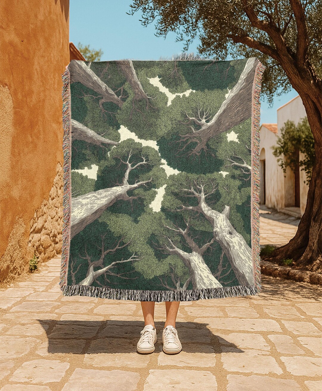 Nature Inspired Forest Tree 100% Cotton Woven Blanket, Woodland
