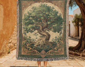 Manta tejida 100 % algodón con el Árbol de la Vida, regalo espiritual, tapiz celta, regalo de inauguración de la casa para amantes de la naturaleza.