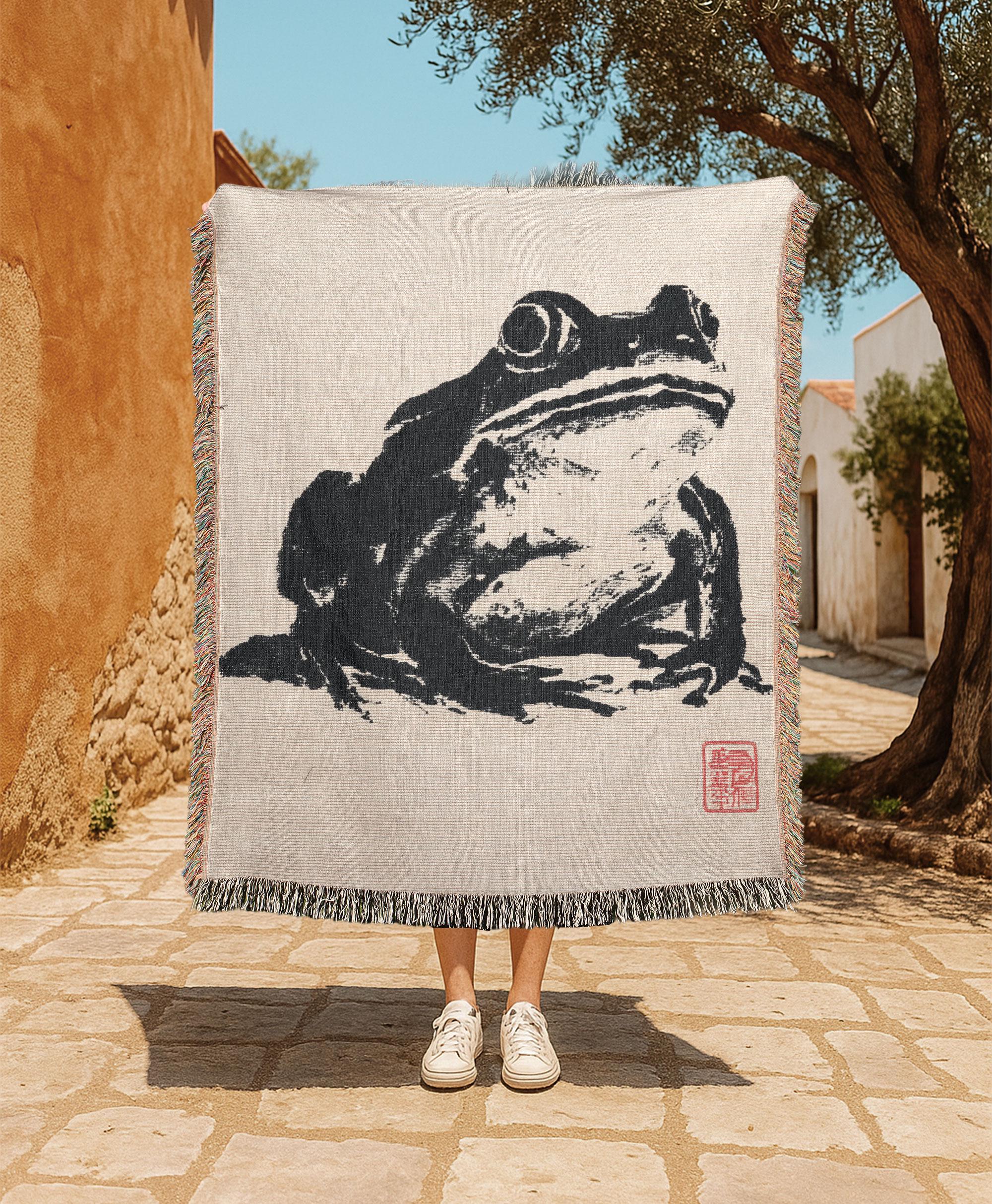 Matsumoto Hoji Frog 100% Cotton Woven Blanket, Japanese Art Lover