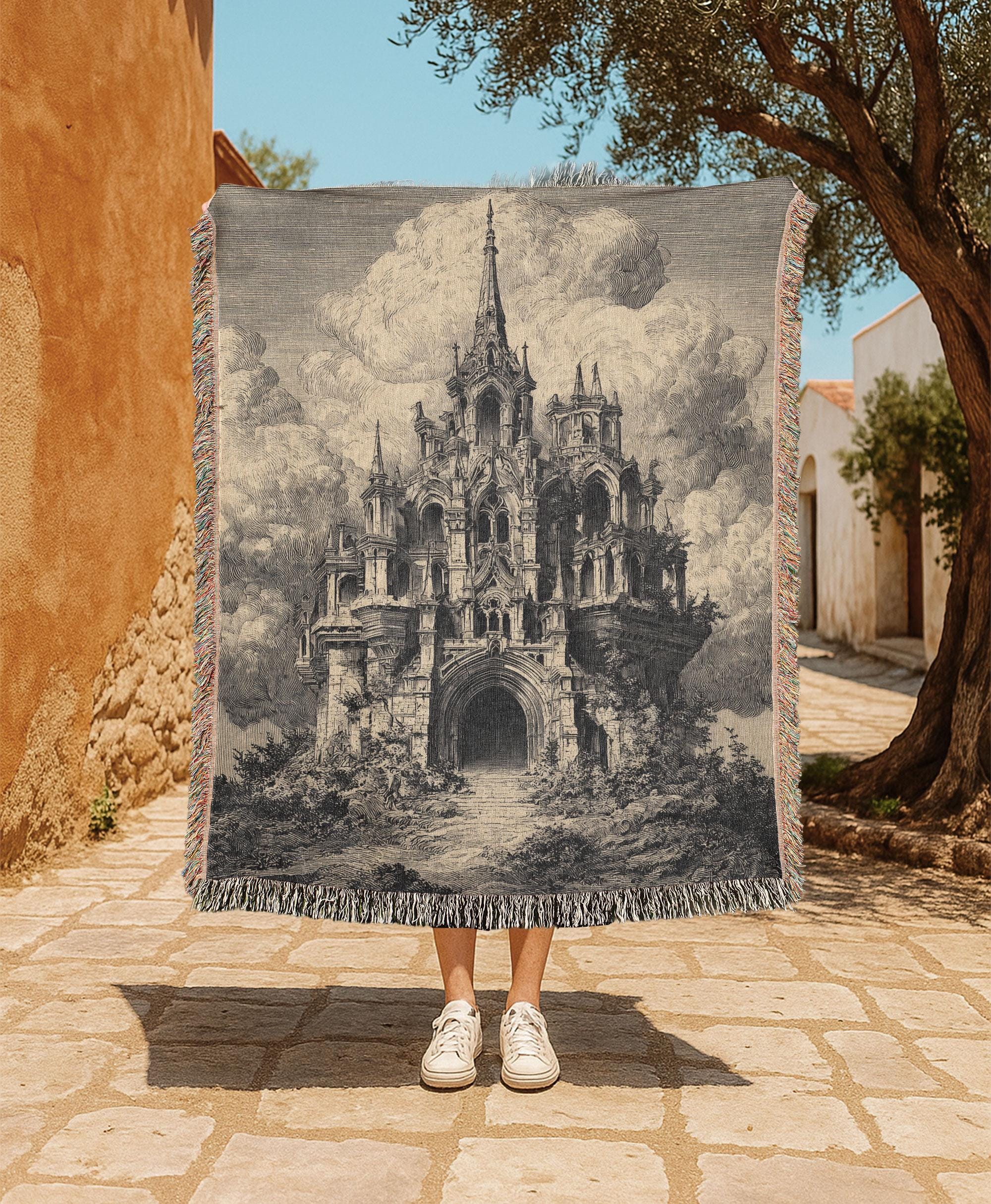 Gothic Castle 100% Cotton Woven Blanket, Historic Architecture