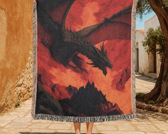Prezent dla gracza, 100% bawełniany koc tkany, pled dla czytelnika fantasy, pled tkany Boyfriend Dungeons and Dragons, RPG Hobby Mythical
