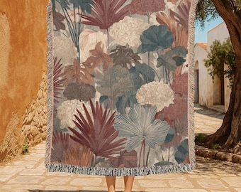 Plant Lover Hobby 100% Cotton Woven Blanket, Gardener Gift For Mom Woven Throw, Housewarming Friend Woven Blanket, Birthday Gift Tapestry