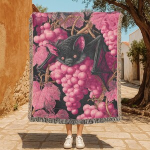 Gothic Bat Lover 100% Cotton Woven Blanket, Dark Academia Decor Throw Blanket, Spooky Halloween Gift, Witchy Friend Gift Tapestry Blanket, Goblincore Home Decor