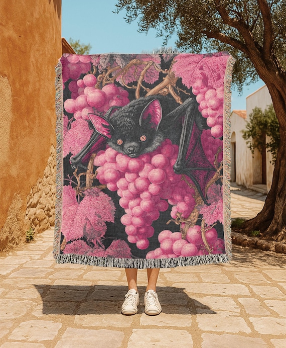 Gothic Bat Lover 100% Cotton Woven Blanket, Dark Academia Decor Throw Blanket, Spooky Halloween Gift, Witchy Friend Gift Blanket Goblincore