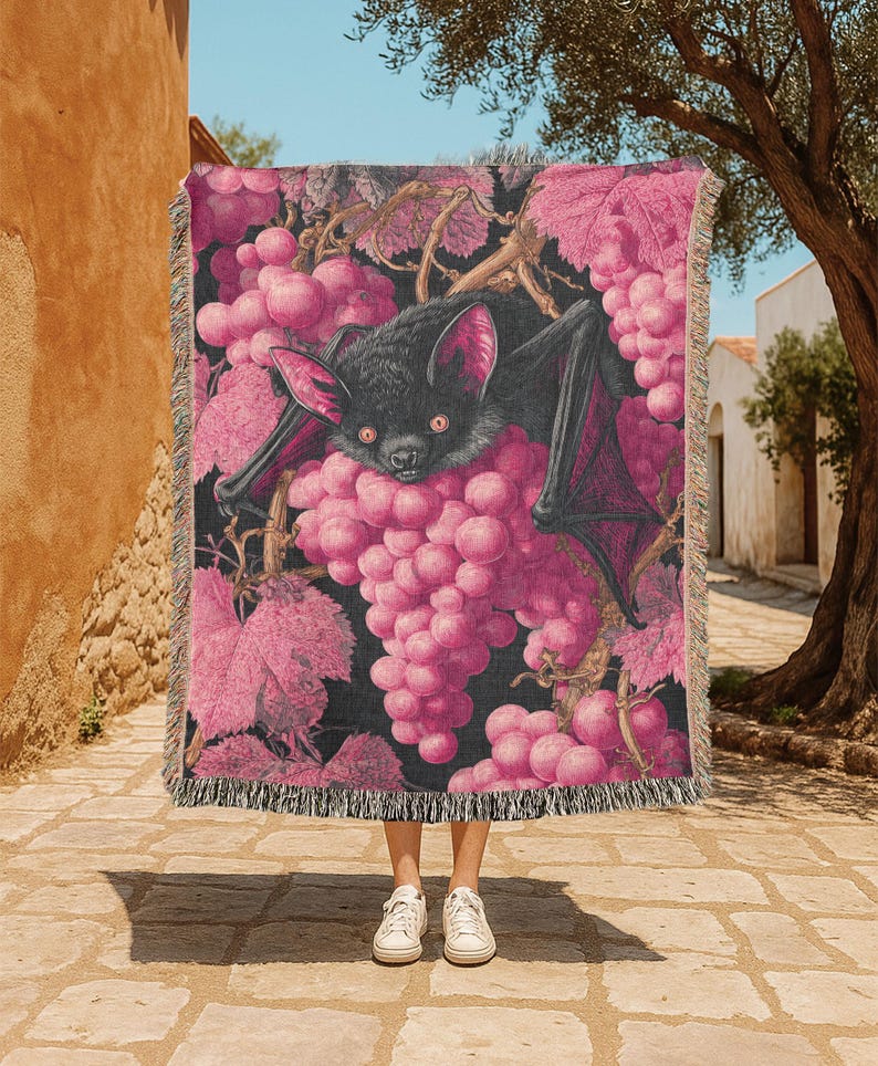 Gothic Bat Lover 100% Cotton Woven Blanket, Dark Academia Decor Throw Blanket, Spooky Halloween Gift, Witchy Friend Gift Tapestry Blanket, Goblincore Home Decor