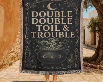 Manta tejida 100% algodón Double Double Toil & Trouble, manta de Halloween con temática de brujas, decoración gótica de caldero de hechizos, regalo acogedor, decoración para el hogar en Halloween