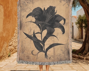 Dark Academia Decor 100% Cotton Woven Blanket, Botanical Art Lover Woven Tapestry, Cottagecore Aesthetic Throw Blanket, Gift Goth Friend