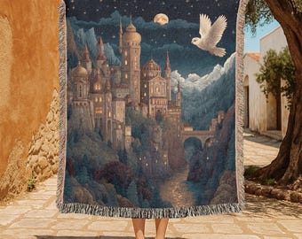 Magic School Fan 100% katoenen geweven deken, Fantasy Reader Gift Throw Blanket, boekenliefhebber hobby geweven deken, Wizard Castle Art Tapestry