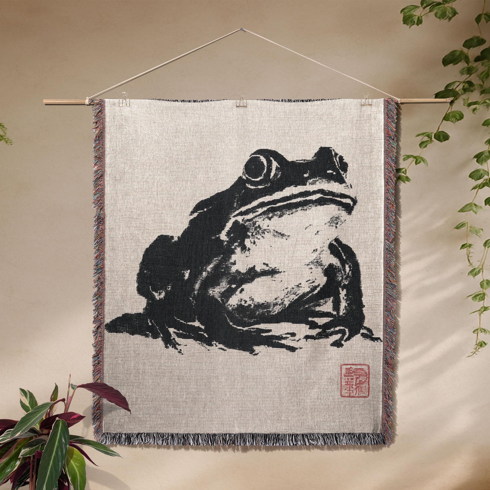 Matsumoto Hoji Frog 100% Cotton Woven Blanket, Japanese Art Lover