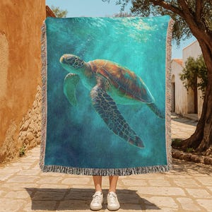 Cobertor 100% algodão para amantes de tartarugas marinhas, tapeçaria tecida para presente de biólogo marinho, cobertor com tema de oceano, decoração costeira para casa, aniversário