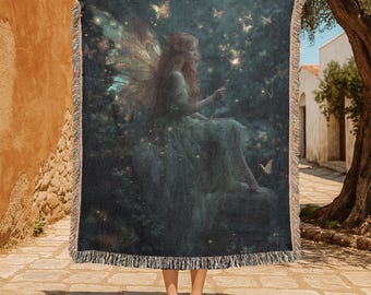 Mystical Fairy Magic 100% Cotton Woven Blanket, Fantasy Fairy Woven Blanket, Enchanted Forest Blanket, Spiritual Nature Lover Blanket Decor