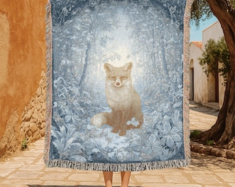 Woodland Fox 100% Cotton Woven Blanket, Cottagecore Decor Throw Blanket, Gift For Animal Lover Tapestry, Nature Enthusiast Sofa Throw Decor