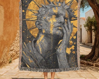 Stoic Philosopher Art 100% Cotton Woven Blanket, Greek Mythology God Throw, Dark Academia Decor Tapestry, Gift For History Lover Blanket