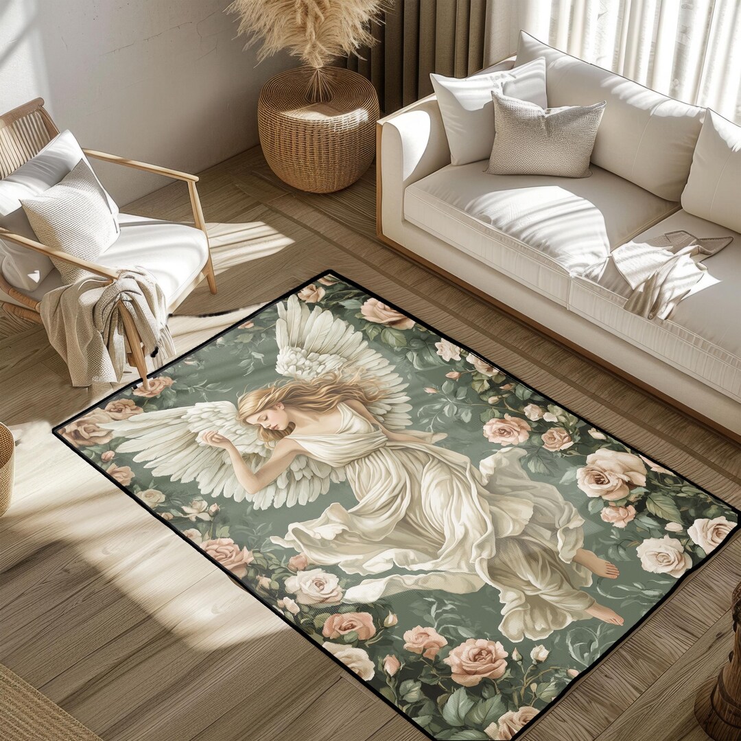 Angel Fairy Rug Beautiful Angel Rug With Roses, Religious Floor Mat for Living Room ...