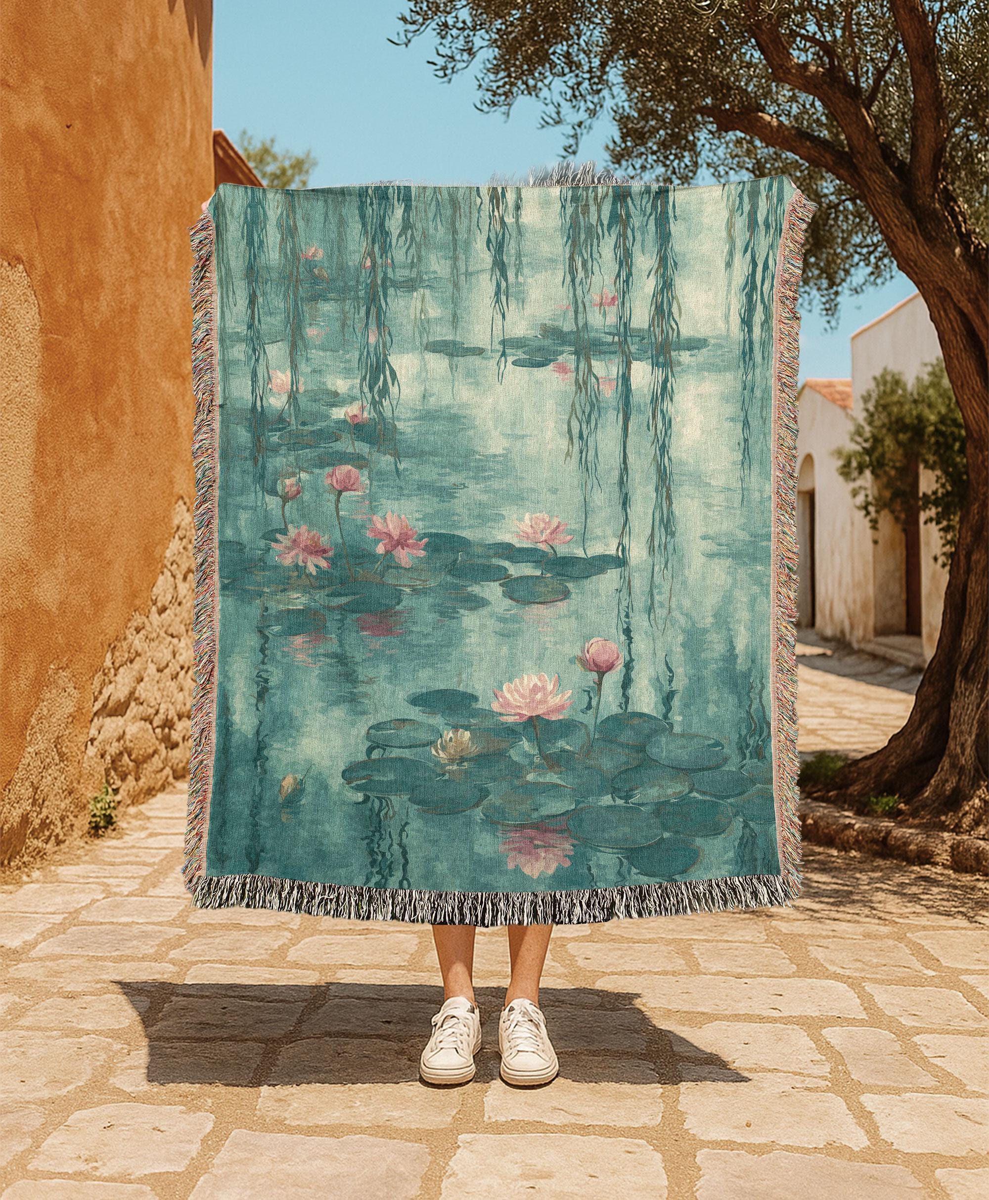 Monet Water Lilies 100% Cotton Woven Blanket, Art Lover Gift Woven