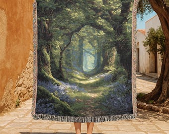 Enchanted Forest 100% Cotton Woven Blanket, Cottagecore Woven Tapestry, Gift For Nature Lover, Magical Woods Throw Blanket, Hiker Friend