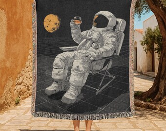 Astronaut Adventure Woven Blanket 100% Cotton, Red Planet Space