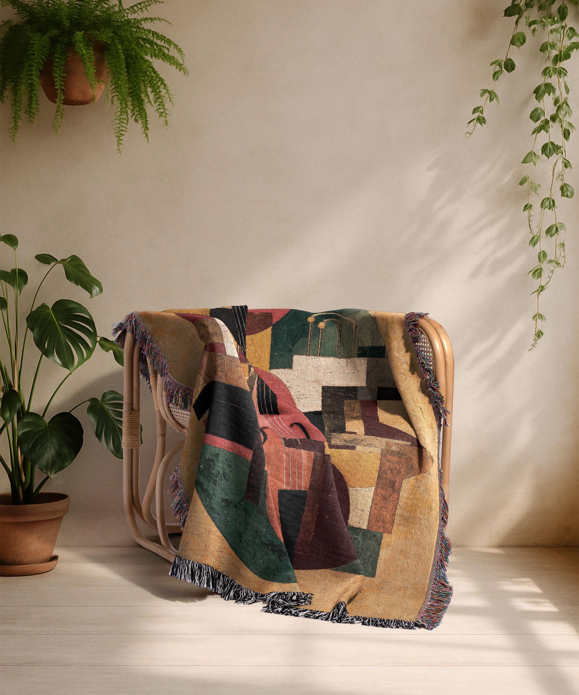 Abstract Music Instrument 100% Cotton Woven Blanket, Jazz String