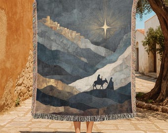 Manta religiosa com cena da Natividade, 100% algodão, com estrela de Natal e Sagrada Família, manta cristã, presente para quem segue a jornada bíblica.