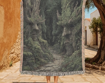 Enchanted Forest 100% Cotton Woven Blanket, Fantasy Woodland Woven Blanket, Mystical Tree Spirit Woven Blanket, Nature Lover Woven Blanket