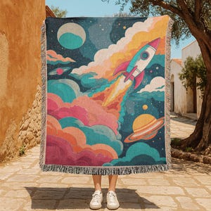 Weltraumrakete 100% Baumwolle gewebte Decke, Weltraum Abenteuer gewebte Decke, Kinder Wissenschaft Hobby gewebte Decke, Weltraumerkundung