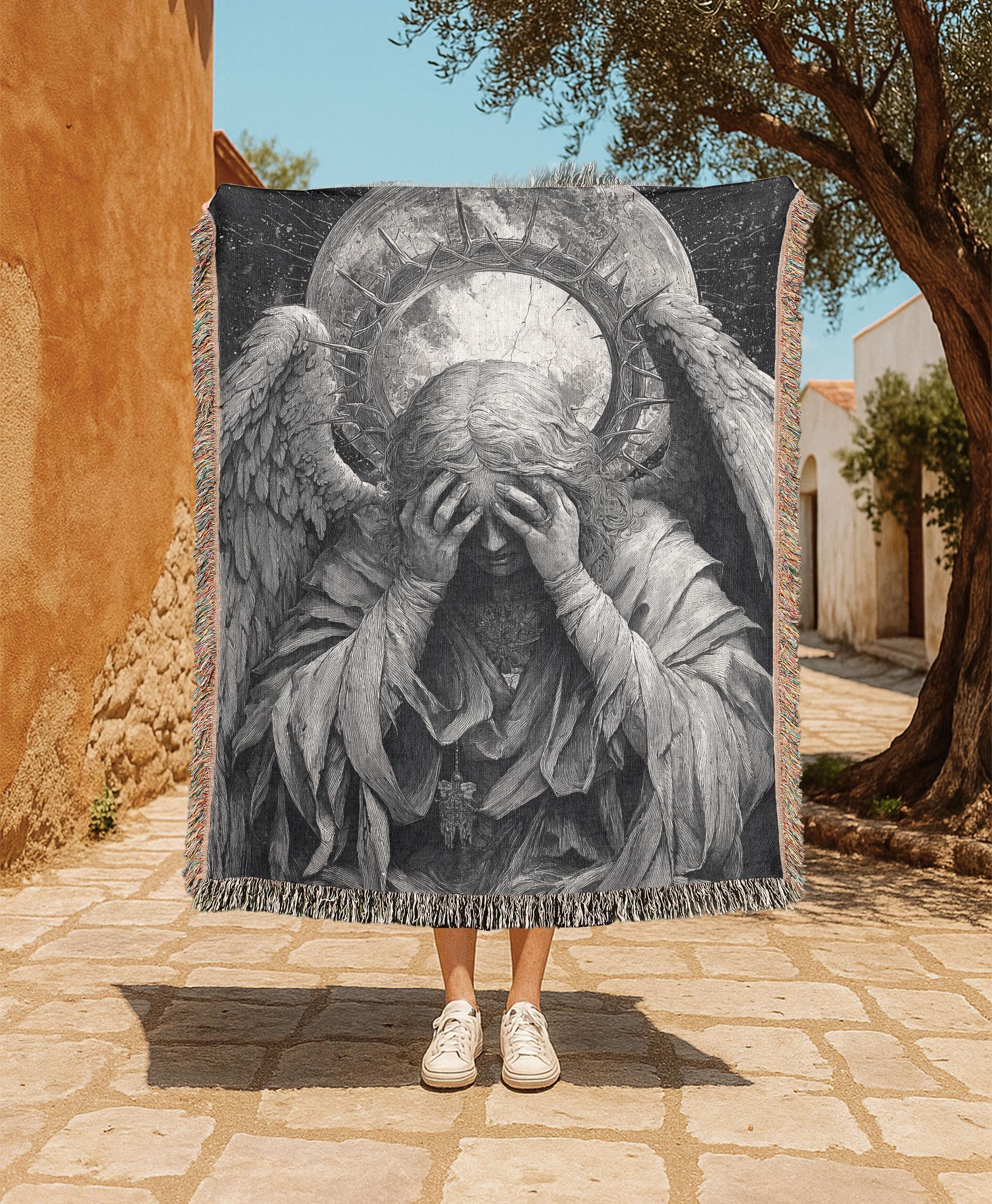 Weeping Angel 100% Cotton Woven Blanket, Gothic Christian Decor