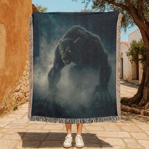 Werewolf Horror 100% Cotton Woven Blanket, Gothic Monster Tapestry, Halloween Lycan Woven Throw, Dark Fantasy Mythical Creature Fan Blanket