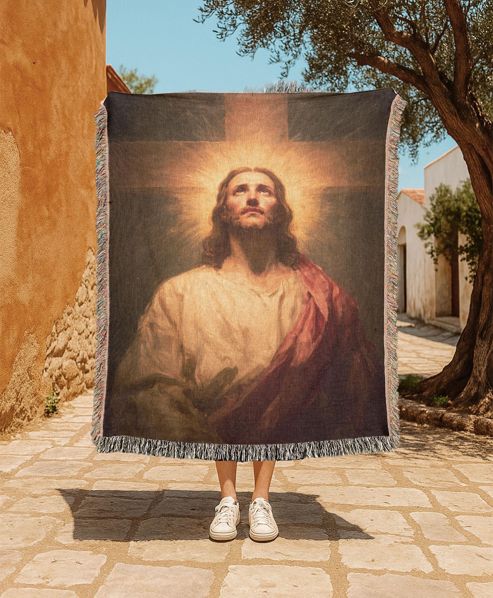 Jesus Christ Religious 100% Cotton Woven Blanket, Faith Christian