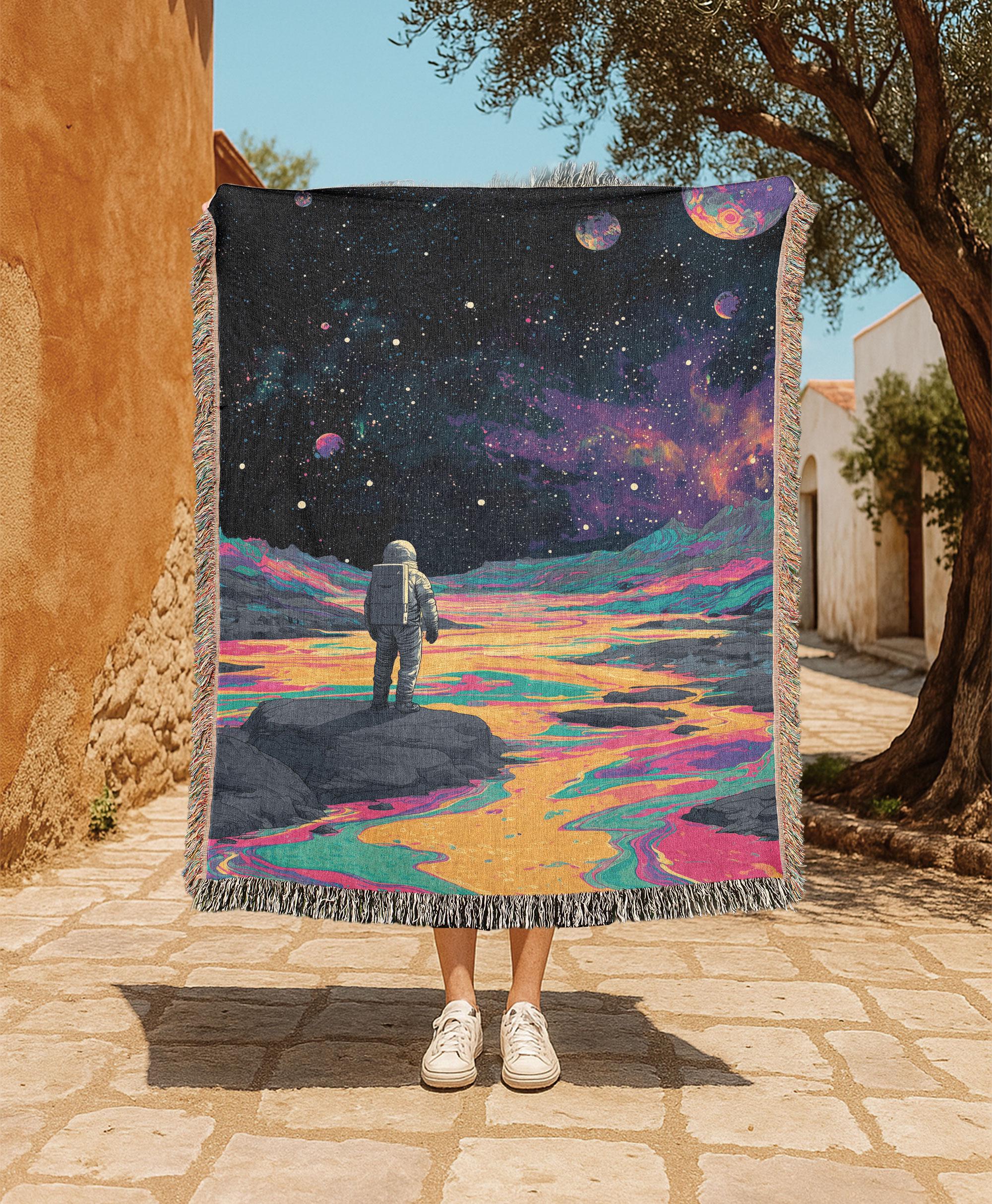 Astronaut Space Exploration 100% Cotton Woven Blanket, Cosmic Moon