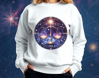 Bluza z nadrukiem znaku zodiaku Waga: wagi, gwiazdy, prezent związany z astrologią niebiańską