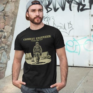 Combat Engineer TShirt, Tactical Soldier Metal Detector Graphic, Army Tee on Gildan 6400, Military Camouflage War Design