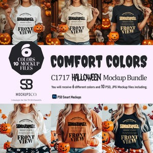 Halloween Comfort Colors T-Shirt Mockup Bundle: Cozy Lifestyle Scene, (JPG, PSD Digital Download
