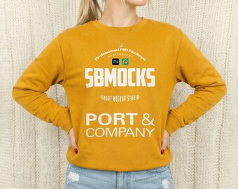 Gold Sweatshirt Mockup, Port&Co PC78 Gold Crewneck Sweatshirt Mock-up, Smart PSD Mockup, Simple Minimal Cozy Port and Company Mock