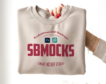 Gildan 18000 Sand Sweatshirt Mockup, G180 Sand Beige Crewneck Flat Lay Mock-up, PSD Mock, Folded Minimal Neutral Casual Sweater
