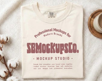 Folded T shirt Mockup: Comfort Colors 1717 Ivory Flat-lay Shirt Mock-up, Cozy Lifestyle Aesthetic.