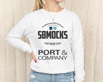 White Sweatshirt Mockup, Port&Co PC78 White Crewneck Sweatshirt Mock-up, Smart PSD Mockup, Simple Minimal Cozy Port and Company Mock