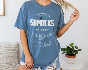 Comfort Colors 1717 Blue Jean T-Shirt Mockup, Smart PSD