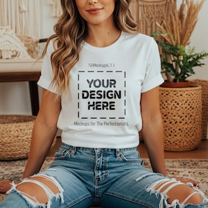 Bella Canvas 3001 White T-Shirt Mockup: Boho Lifestyle Scene