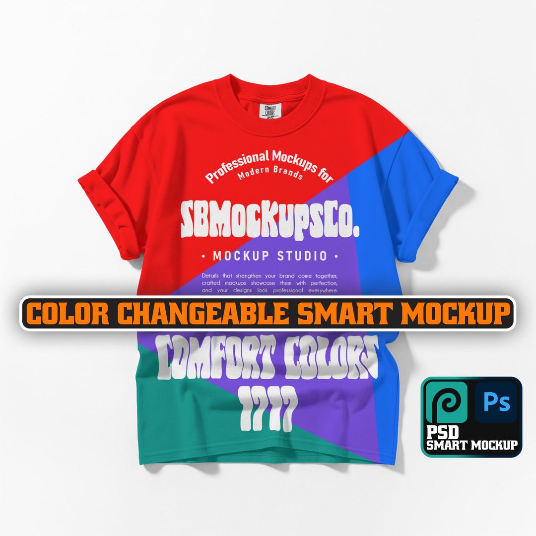 Color Changeable T-shirt Mockup, Comfort Colors 1717, Flat Lay View ...