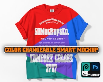 Farbveränderbares T-Shirt Mockup, Komfortfarben 1717, Flachansicht, für POD-Designer. (PSD)