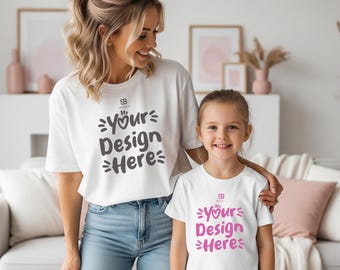 Mom & Daughter White T-Shirt Mockup, Bella Canvas 3001 (JPG)